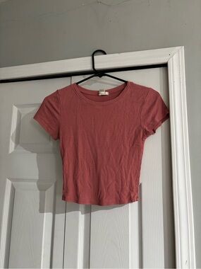 Bozzolo Ribbed Short Sleeve Crop Top - Dusty Rose